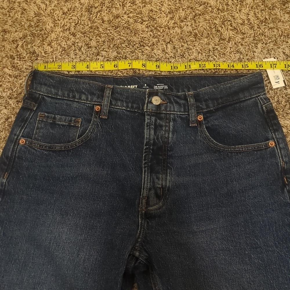 Old Navy petite dark blue mid rise slouchy straight jeg jeans - Picture 9 of 14